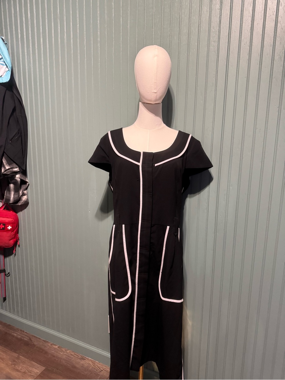 Sandra Darren Black Midi Dress with White Piping